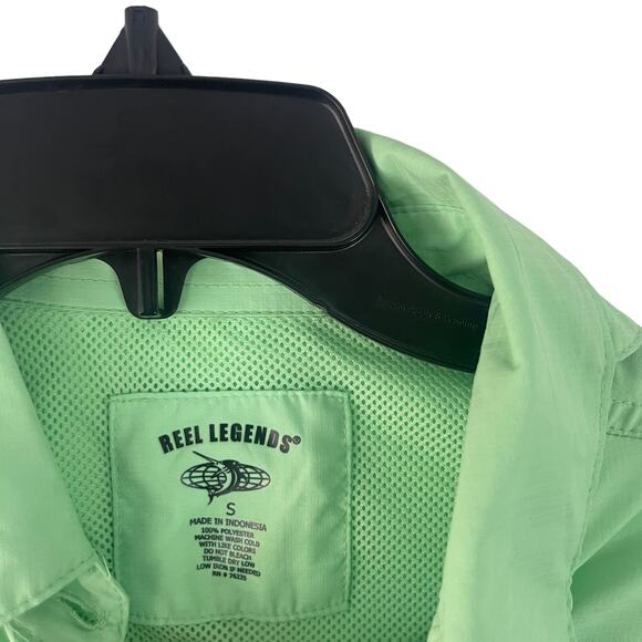 Reel Legends Women's Size Small Neon Green Sleeveless Fishing Button Shirt - Picture 4 of 8